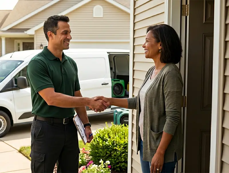 Technician greenting customer